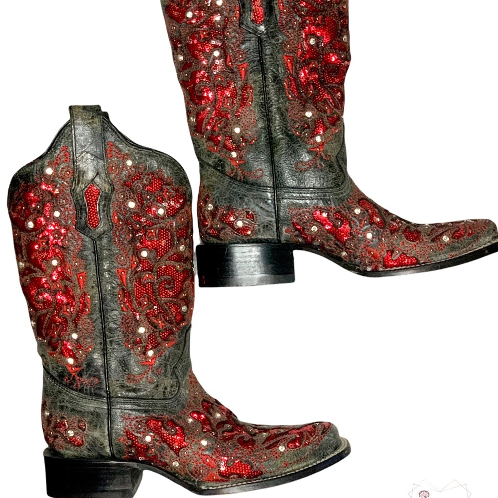 Corral Red Bling Square Toe Western Boot